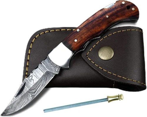 Miniatura 18 de Cuchillo de bolsillo de hueso de camello de acero damascus para hombres, regalos plegables de cuchillo de hoja para él, cuchillos hechos a mano