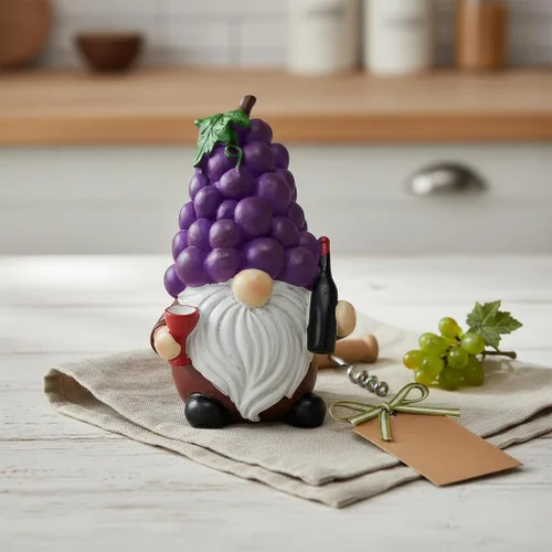 Miniatura 6 de Etlemonde Divertida estatua de gnomo de jardín caprichosa, decoración de resina en forma de uva de 5.9 pulgadas con botella de vino y vidrio, adorno
