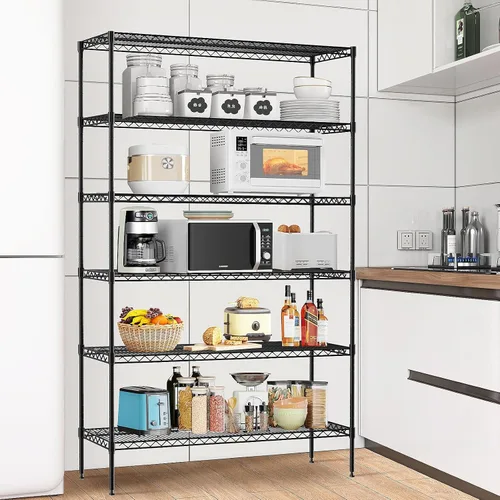 Miniatura 7 de Estante de alambre de 6 niveles de 72 x 16 x 42 pulgadas, estantes de almacenamiento de metal – Todo el estante puede soportar 1500 libras – Negro