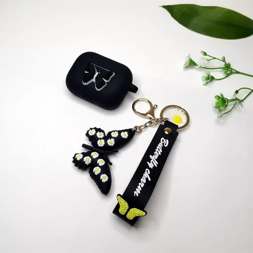 Miniatura 7 de Funda para Airpods Pro de 2ª generación 2022, bonito dije de mariposa 3D de dibujos animados de silicona suave, para mujeres, niñas, niños y Negro