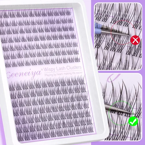 Miniatura 6 de Extensiones de pestañas en racimo con banda transparente, pestañas cortas y onduladas C, extensiones de pestañas naturales en racimo, pestañas