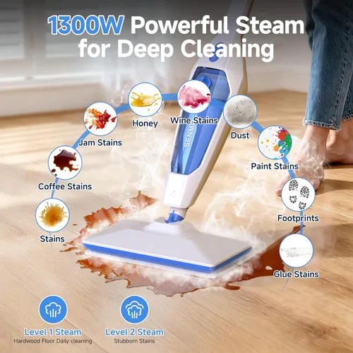 Miniatura 3 de SENMO Trapeador de vapor, limpiador de vapor desmontable 14 en 1 para el hogar y el piso, 1300 W, 228 °F, vaporizador multiusos de limpieza profunda