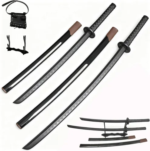 Miniatura 8 de 2PCS Polypropylene Plastic Training Martial Sword，Black Practice Katana Sword with Sheath，Training Katana for Practice，with Belt and Stand