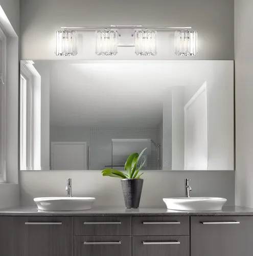 Miniatura 2 de JONATHAN Y Lámpara de pared LED de 4.75 pulgadas cromada con pantalla de prisma de cristal transparente, lámpara de pared cableada para espejo