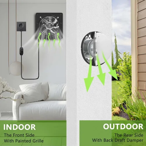 Miniatura 6 de Ventilador de escape de 8 pulgadas, ventilador de escape para cocina de 530 CFM con controlador de velocidad, ventiladores de pared de 110 V y 80 W