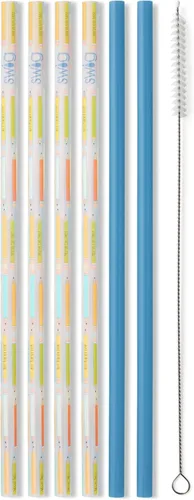 Miniatura 12 de Swig Life Juego de popotes reutilizables con purpurina transparente + popote alto Aqua y cepillo de limpieza, cada popote es de 10.25 pulgadas