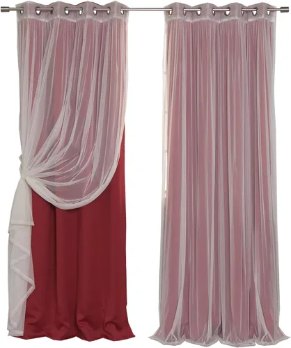 Miniatura 31 de Best Home Fashion Mix and Match - Juego de 4 cortinas de tul transparente y opacas, con ojales de acero inoxidable y níquel Rosa empolvado