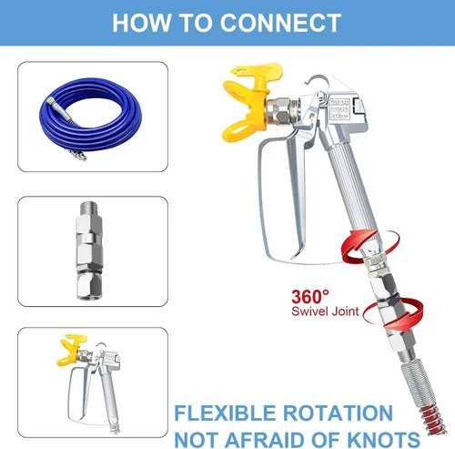 Miniatura 5 de Junta pulverizadora giratoria de 360 grados de acero inoxidable sin aire, manguera de pistola de pulverización de alta presión, accesorios