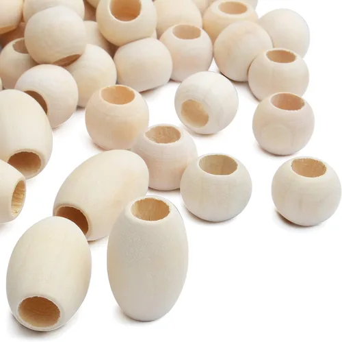 Miniatura 4 de Cuentas espaciadoras de madera natural, 100 cuentas de tubo sin terminar de agujero grande para decoraciones hechas a mano, pulseras, colgantes