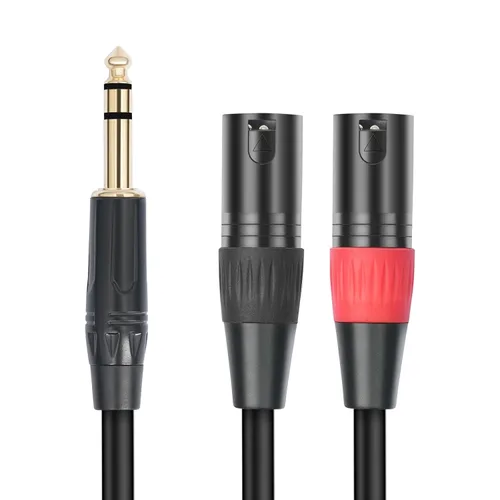 Miniatura 8 de 1/4 TRS a doble XLR macho Y-Splitter Cable de conexión estéreo de 1/4 pulgadas (0.250 in) a 2 XLR Cable de conexión de 3.3 pies