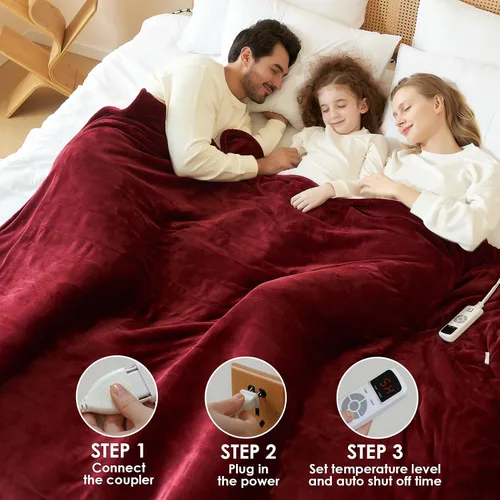 Miniatura 7 de EHEYCIGA Manta térmica eléctrica, manta térmica con 6 niveles de calefacción y 10 horas de apagado automático, manta lavable de sherpa suave