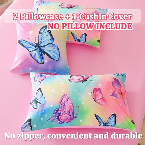Miniatura 5 de Juego de edredón individual de 6 piezas para niñas, ropa de cama de mariposa rosa, juegos de edredón de mariposa con sábanas para niños