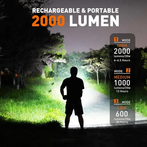 Miniatura 2 de GOODSMANN Foco recargable LED Spot Light Linterna de 2000 lúmenes Impermeable Luces de mano Proyector portátil recargable con silbato de emergencia