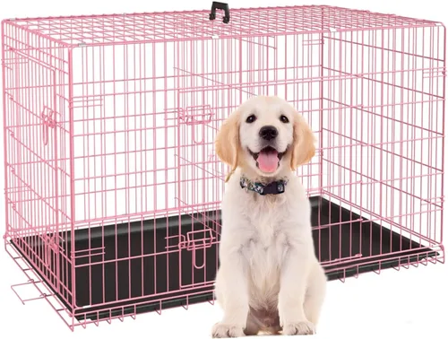 Miniatura 11 de Jaula para perros pequeños de 24 pulgadas, jaulas resistentes para perros pequeños, jaula plegable de alambre de metal con bandejas extraíbles, Negro