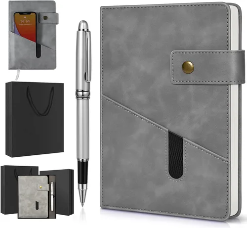 Miniatura 10 de vfaejll Cuaderno de cuero rayado A5, juego de diario personal de tapa dura con bolígrafo y caja de regalo, 100 páginas de 2.95 oz/yd² de papel