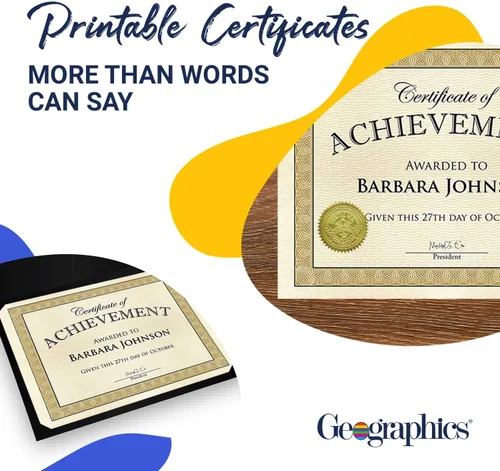 Miniatura 3 de Geographics Award - Papel certificado en blanco, 8.5 x 11 pulgadas, diseño de borde dorado natural Diplomat (paquete de 50)