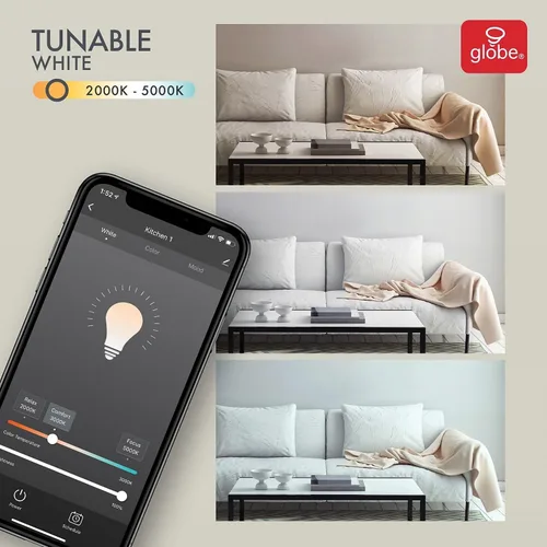 Miniatura 6 de Globe Electric Bombilla LED inteligente Wi-Fi de 10 vatios (equivalente a 65 W), multicolor, RGB sintonizable, blanco esmerilado, no requiere