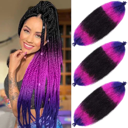 Miniatura 14 de Cabello afro trenzado elástico color marrón claro de 16 pulgadas, paquete de 3 T27, cabello afro preesponjado y trenzado elástico, cabello afro