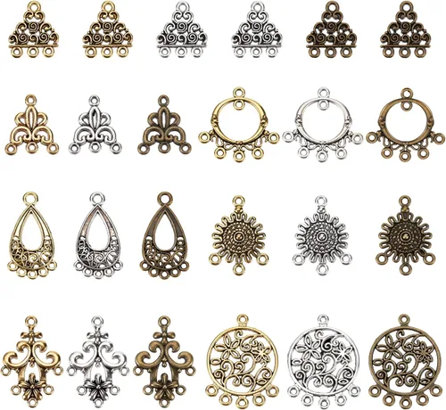 Miniatura 15 de SUNNYCLUE 1 caja de 64 piezas surtidas de lámparas de araña, estilo tibetano, bronce antiguo, atrapasueños, aretes, hallazgos, bucles, conectores