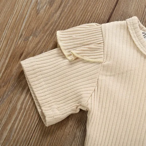 Miniatura 2 de Chyrbaby Ropa para bebé niña recién nacida, traje con volantes, traje acanalado, pantalones florales con diadema..