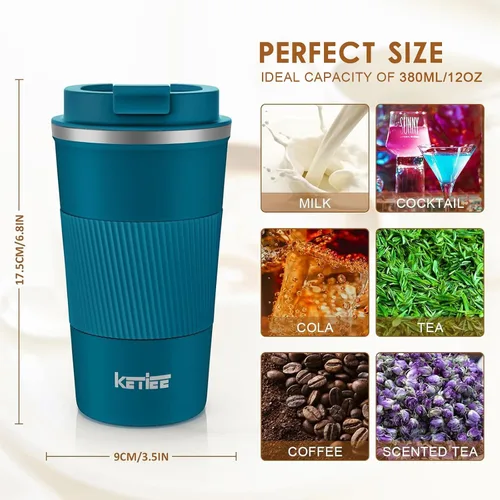 Miniatura 3 de KETIEE Taza de Café de Viaje 12oz: Taza de Café Aislada con Tapa a Prueba de Fugas, Vaso de Café, Tazas de Café Reutilizables con Tapa Sellada, Taza