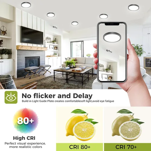 Miniatura 5 de hepside - Lámpara de techo empotrada LED negra regulable de 6.5 pulgadas 12 vatios, 3 colores seleccionables, 1200LM para cocina, habitación
