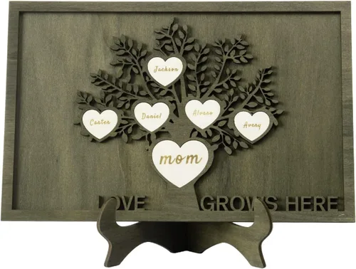 Miniatura 23 de Árbol genealógico con etiqueta de corazón, placas de madera grabadas personalizadas, regalos personalizados para madres, padres, escritorio, nombres