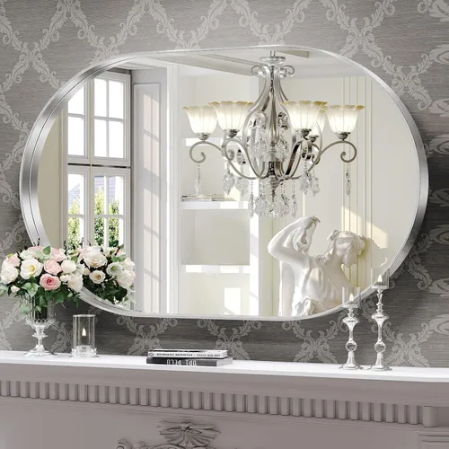 Miniatura 18 de Brightify - Espejo ovalado dorado para tocador de baño de 20x30 pulgadas, espejos de marco de metal dorado para pared, espejo moderno