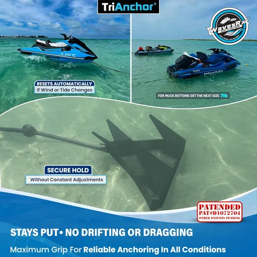 Miniatura 3 de WAVESRX TriAnchor - Stainless Steel Folding PWC & Boat Anchor Sets Instantly for Effortless Boat & Jet Ski Anchoring Compact Patent-Pending