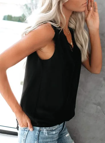 Miniatura 66 de VIISHOW - Camiseta sin mangas, sexy, con cuello en V y bordes de encaje para mujer, camisola de vestir, camisas de gasa, sin mangas, casuales