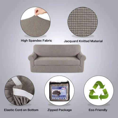 Miniatura 5 de H.VERSAILTEX Funda de Sofá de Alta Elasticidad de 2 Piezas Fundas de Sofá Elegante Funda/Protector de Muebles Suave con Tela de Patrón a Cuadros