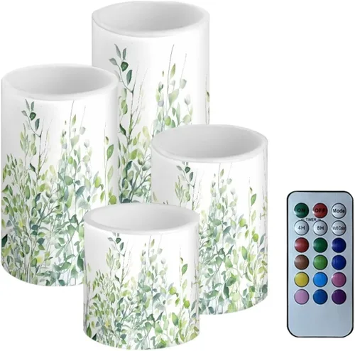 Miniatura 27 de Velas LED parpadeantes operadas por batería, juego de 4 con control remoto y temporizador, velas de llama danzante, velas de pilar para mesa, Playa
