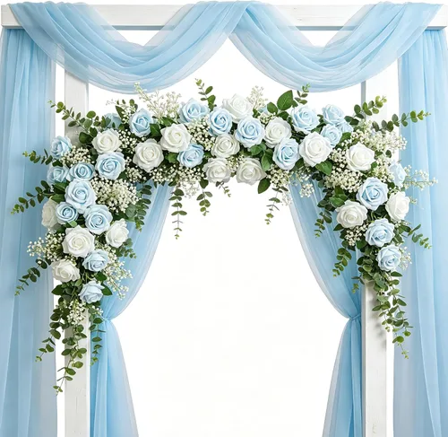 Miniatura 8 de Flores artificiales, 25 piezas, rosa artificial azul bebé para ramos de boda, centros de mesa, arreglos, flor falsa con tallos para decoración