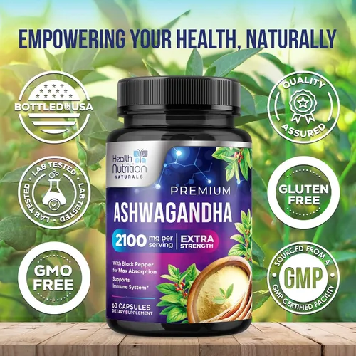 Miniatura 5 de Ashwagandha Supplements - La mejor cápsula de raíz y polvo de Ashwagandha con pimienta negra para una máxima absorción, calma y descanso