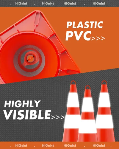 Miniatura 2 de HiGiant - Conos de seguridad de tráfico de 28 pulgadas con collares reflectantes, conos de PVC naranja resistentes para seguridad vial