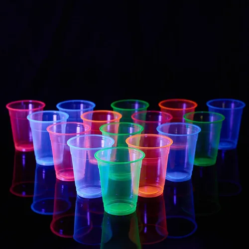 Miniatura 5 de Lilymicky Paquete de 100 vasos de plástico de 12 onzas, vasos de plástico neón brillantes para fiestas, carnavales y cualquier evento