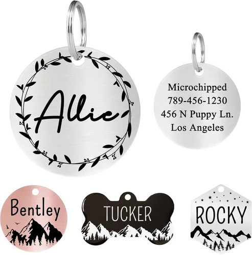 Miniatura 25 de Ultra Joys - Etiquetas de identificación de mascotas de acero inoxidable - Grabado personalizado en la parte delantera y trasera, etiquetas