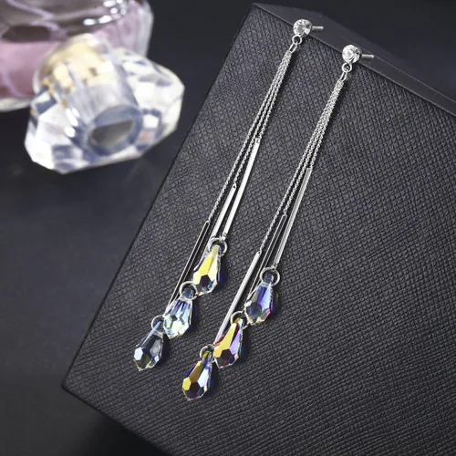 Miniatura 3 de SBLING Pendientes de lágrima con cambio de color chapado en platino hechos con cristales austriacos de Aurora Borealis