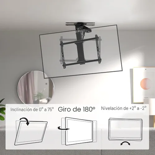 Miniatura 9 de VIVO Soporte eléctrico para TV de techo abatible y giratorio para pantallas de 32 a 70 pulgadas, montaje VESA de techo plano motorizado grande