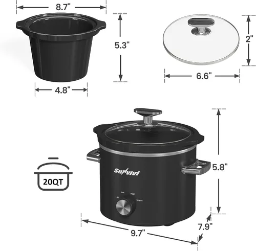 Miniatura 8 de Sunvivi Olla de Cocción Lenta de 2 Cuartos, Olla de Cocción Lenta Pequeña con Recipiente de Cerámica Extraíble, Calentador de Alimentos con 3