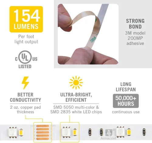 Miniatura 5 de Armacost Lighting Cinta de luz LED RibbonFlex Pro multicolor y blanca 30 + 30 LEDs/m, 8.2 pies (8.2 ft) (623210)