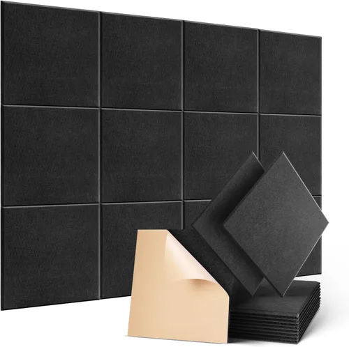 Paneles acústicos autoadhesivos Soundsbay, paquete de 12 paneles de pared insonorizantes, baldosas de 12 x 12 x 0.4 pulgadas, panel absorbente de