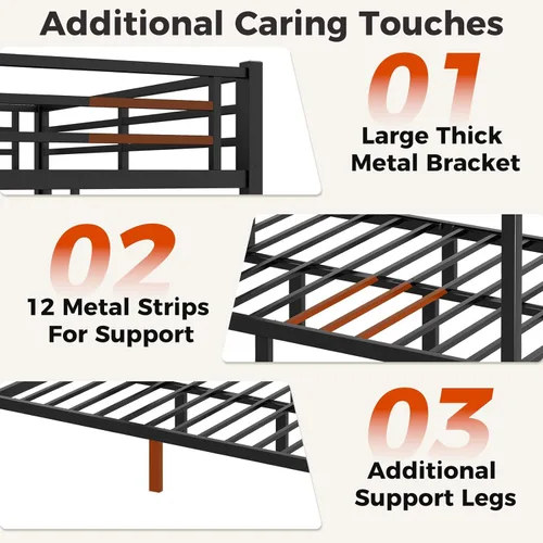 Miniatura 5 de Litera individual XL sobre Queen, cama alta de metal resistente para adultos/adolescentes, capacidad de 350/600 libras con escalera y barandilla