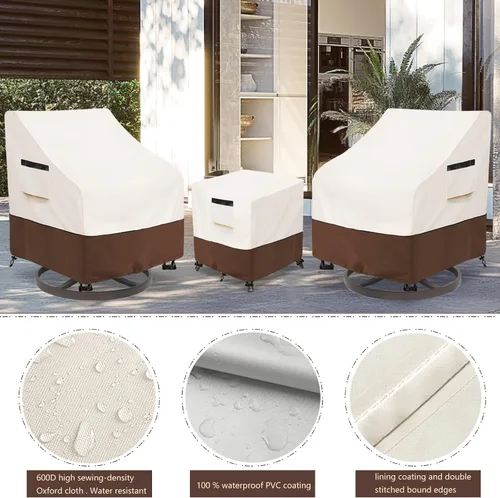 Miniatura 7 de Cubiertas para juego de muebles de patio Aacabo para 3 piezas de bistró al aire libre, cubierta impermeable 100% para muebles de exterior para 2
