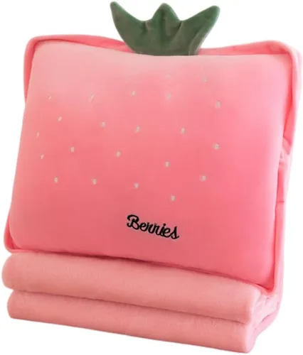 Miniatura 5 de Rikyo Juego de Manta y Almohada de Viaje de Fruta de Peluche de 15", Almohada de Felpa 3 en 1 para Abrazar con Manta para Calentar las Manos, Regalo