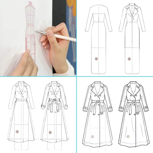 Miniatura 4 de Conjunto de reglas de plantilla de dibujo de moda EXTCCT, diseño de patrones humanoides para mujer, reglas de curva francesa para medición de ropa
