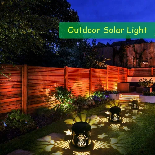 Miniatura 5 de Lixada Iluminación al aire libre LED alimentado por energía solar luz de césped ahuecado diseño de piña colgante lámpara de decoración de paisaje