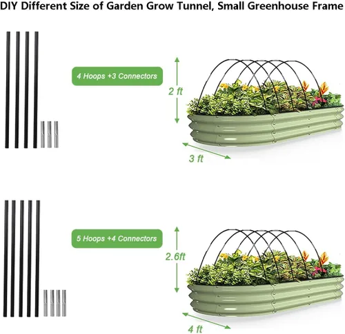 Miniatura 3 de Aros de jardín túnel de cultivo, 6 juegos de aros de invernadero de 7 pies para camas elevadas, marco de fibra de vidrio inoxidable para red