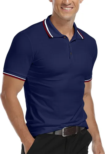 Miniatura 4 de MLANM Men's Polo Regular-Fit Quick-Dry Golf Striped Short Sleeve Collared T-Shirts