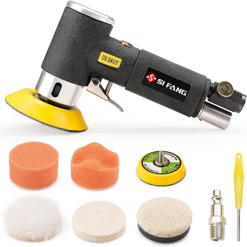 Miniatura 9 de Mini lijadora de aire de 1/2/3 pulgadas para trabajo de carrocería automático, mini pulidora neumática con 45 discos de lijado + 3 almohadillas